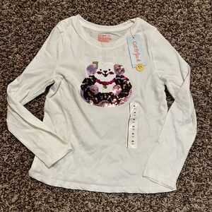 Cat & Jack White Long Sleeve Kids Shirt with Sequin Design